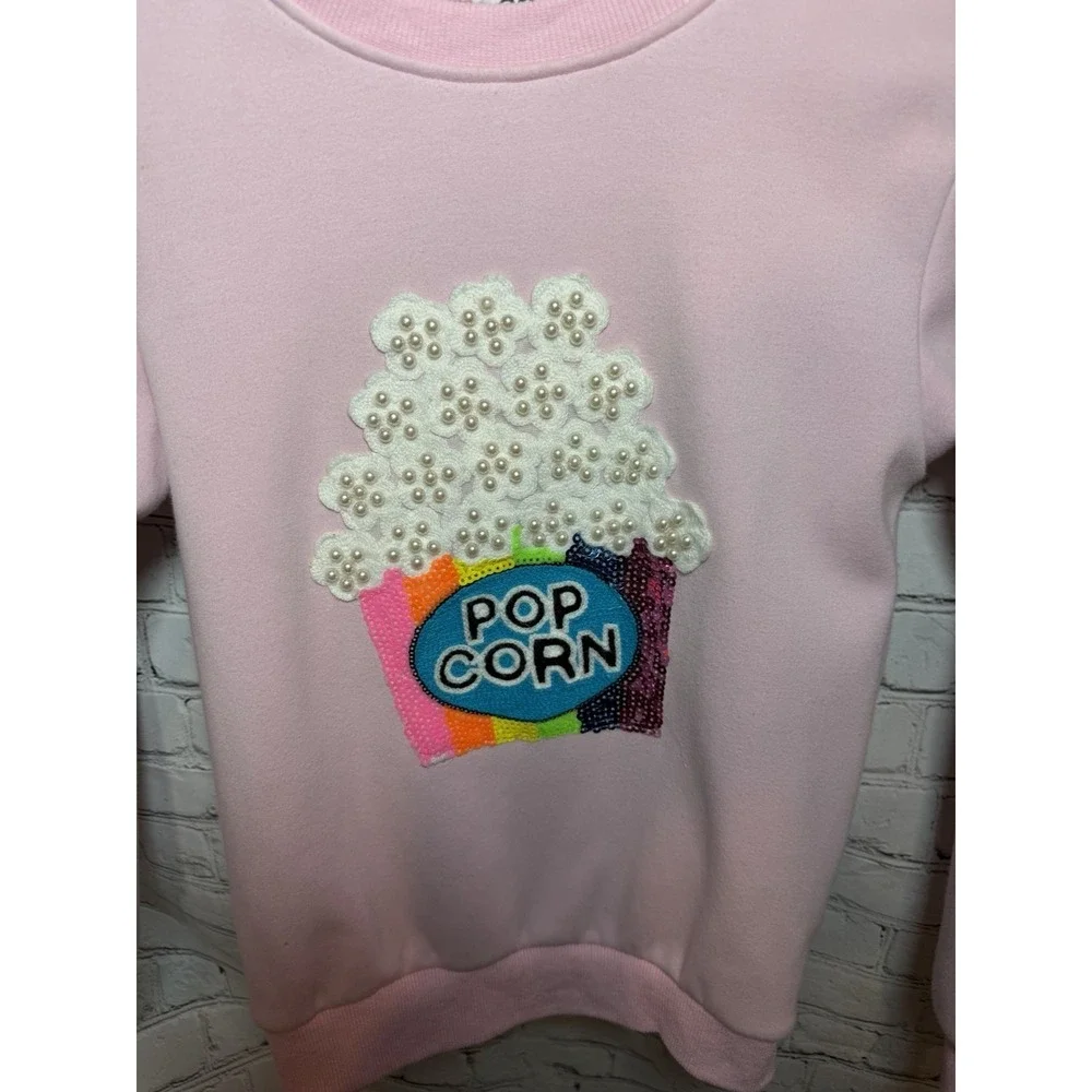 Lola and The Boys Pink Pearls and Popcorn Sequin Sweatshirt‎ Girls Size 10